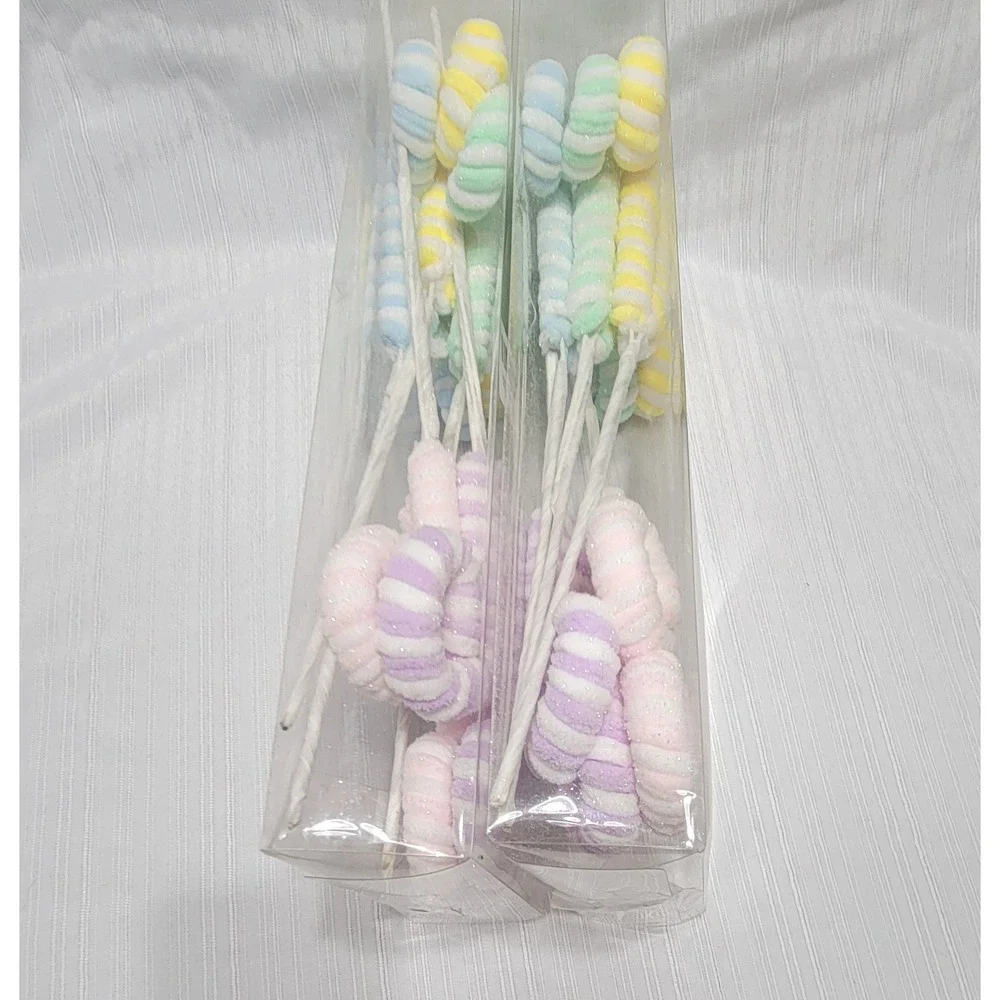 Pastel Striped Curly Floral Picks Glitter Wreath Decor Stems 2 Pack